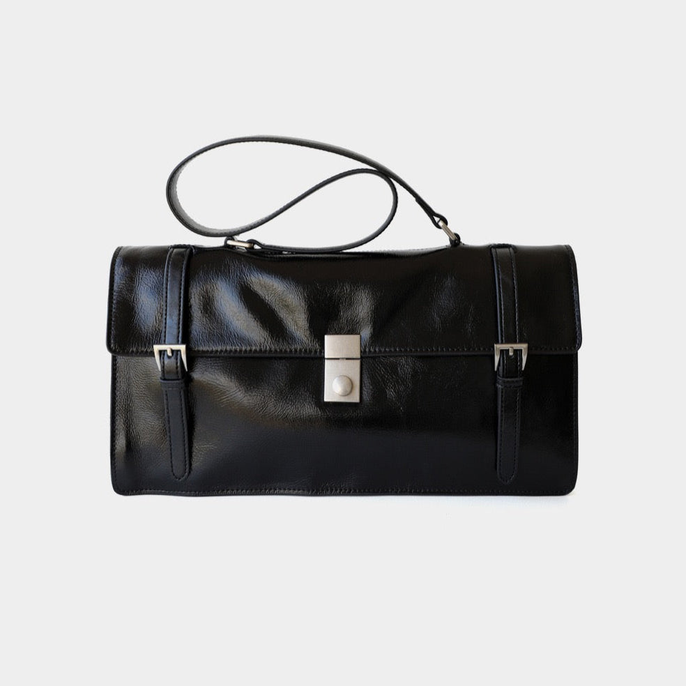 Genuine Top Grain Waxed Leather Handbag, Shoulder Bag For Women, Accordion Bag, 13.8 in Length