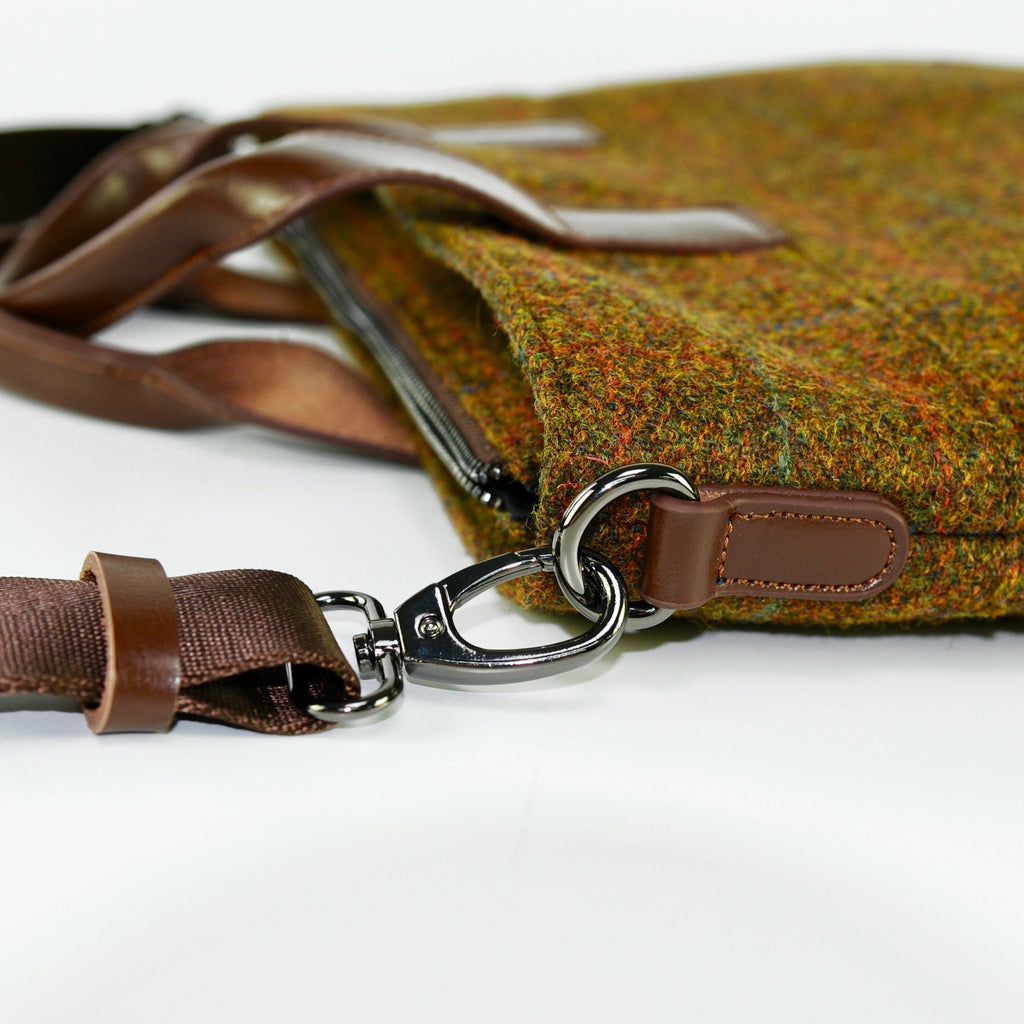 Harris Tweed Leather Handle Briefcase,Scottish Tartan Wool Bag-i7bags