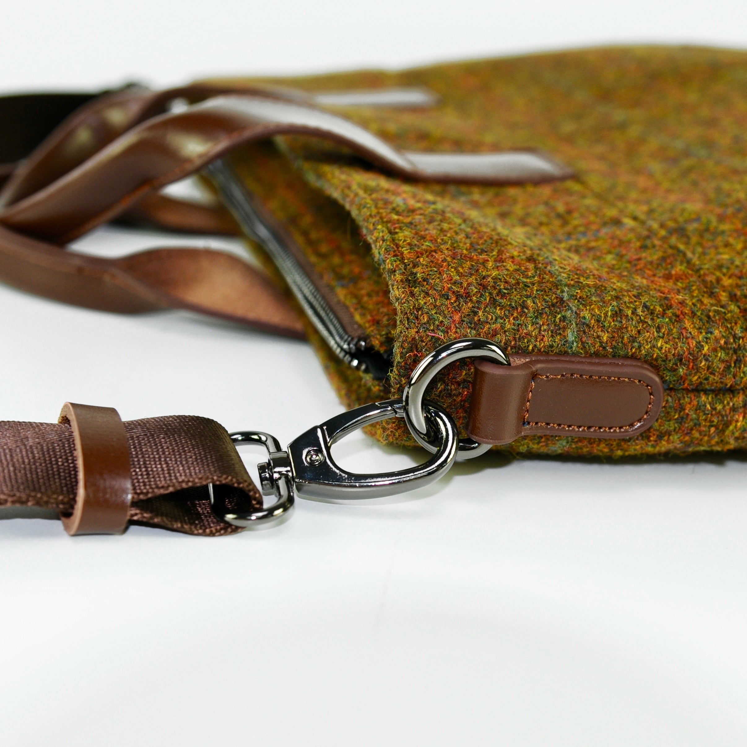 Harris Tweed Leather Handle Briefcase,Scottish Tartan Wool Bag-i7bags