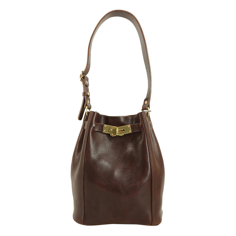 Classic Italian Leather Bucket Bag Women 12.4in Tuscan Shoulder Handbag