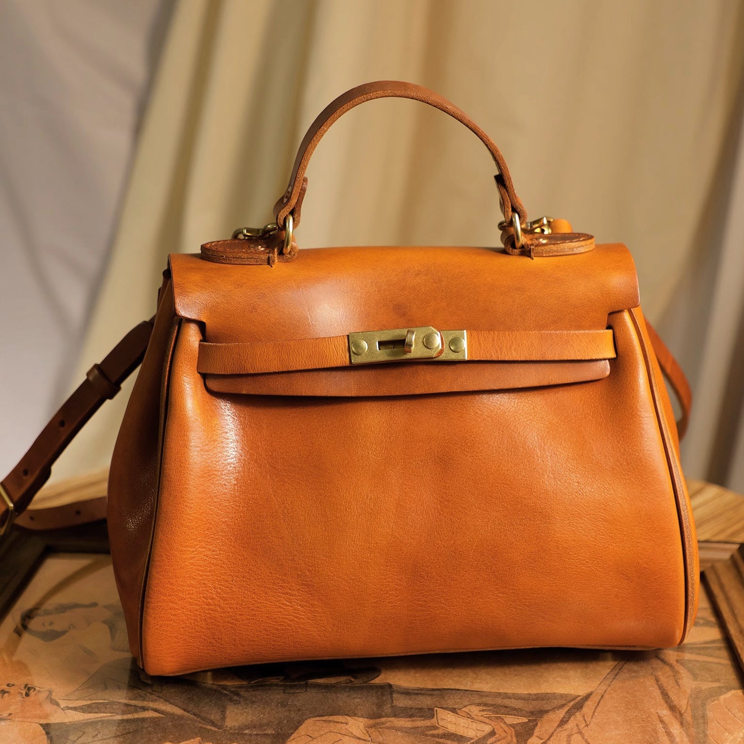 Handmade Italian Leather Tote Bag Women 11.8in Artisan Crossbody Handbag