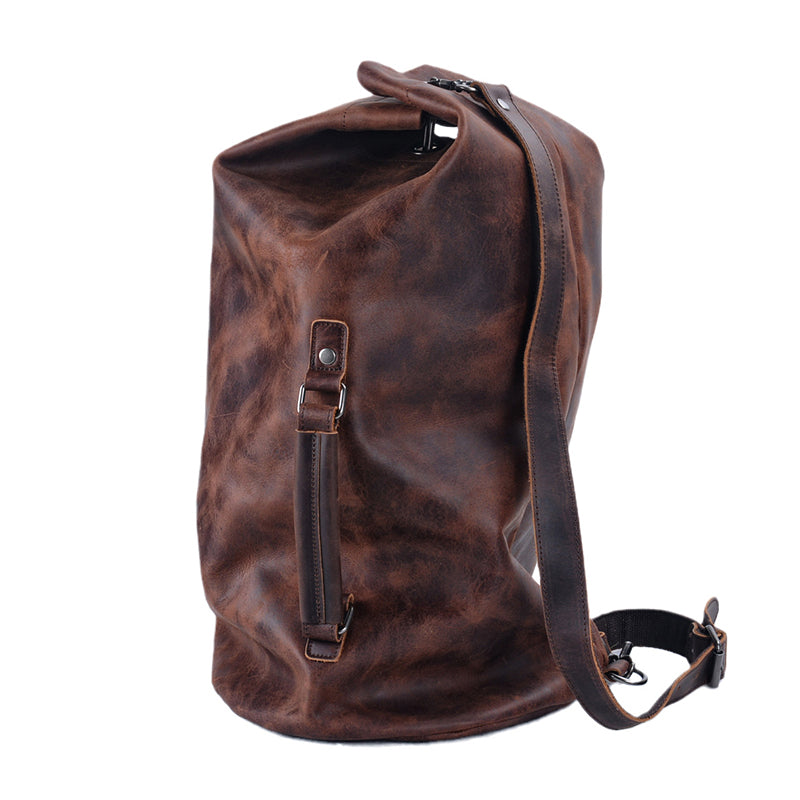 Genuine Leather Men's Large Travel Bucket Bag,Crossbody Large Capacity Outdoor Bag,Hand-Held Leather Shoulder Bag,23.6in Length-i7bags