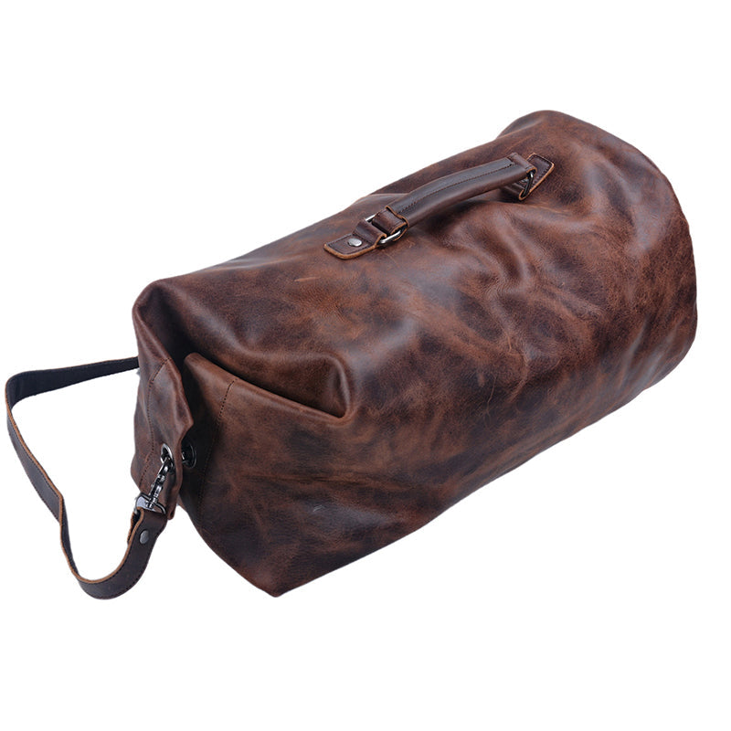 Genuine Leather Men's Large Travel Bucket Bag,Crossbody Large Capacity Outdoor Bag,Hand-Held Leather Shoulder Bag,23.6in Length-i7bags