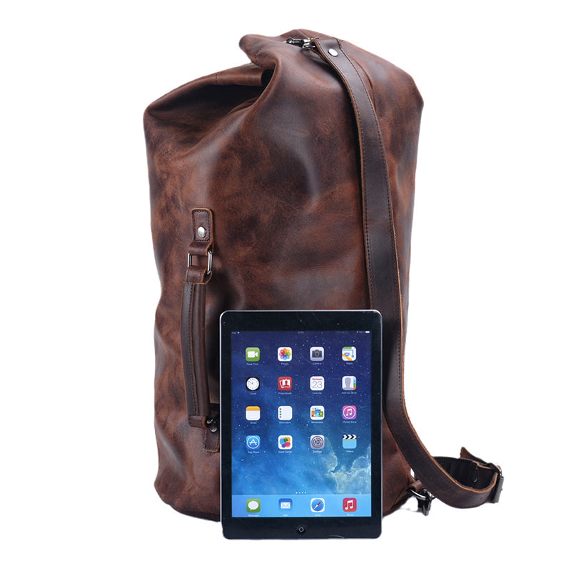 Genuine Leather Men's Large Travel Bucket Bag,Crossbody Large Capacity Outdoor Bag,Hand-Held Leather Shoulder Bag,23.6in Length-i7bags