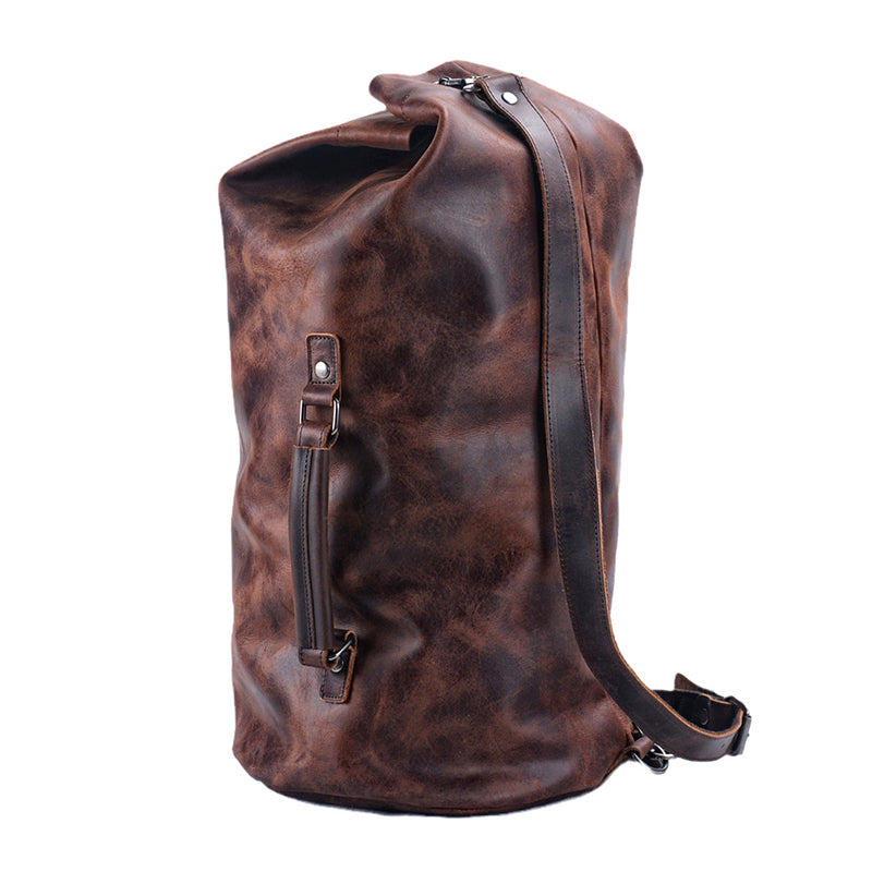 Genuine Leather Men's Large Travel Bucket Bag,Crossbody Large Capacity Outdoor Bag,Hand-Held Leather Shoulder Bag,23.6in Length-i7bags