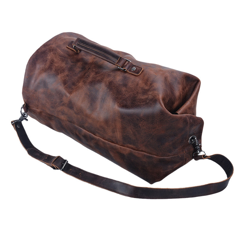 Genuine Leather Men's Large Travel Bucket Bag,Crossbody Large Capacity Outdoor Bag,Hand-Held Leather Shoulder Bag,23.6in Length-i7bags