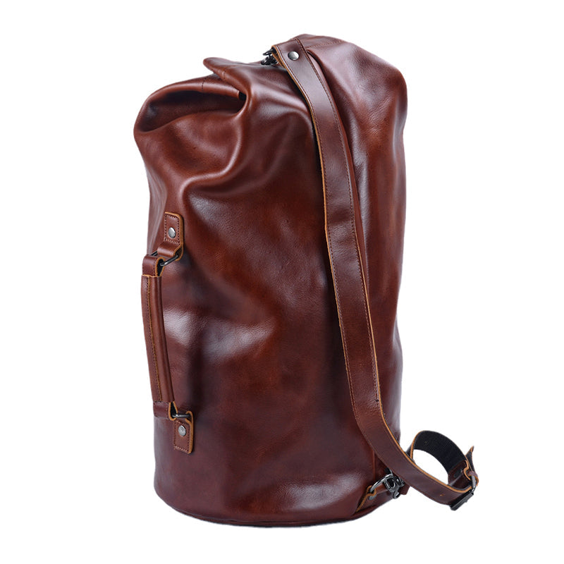 Genuine Leather Men's Large Travel Bucket Bag,Crossbody Large Capacity Outdoor Bag,Hand-Held Leather Shoulder Bag,23.6in Length-i7bags