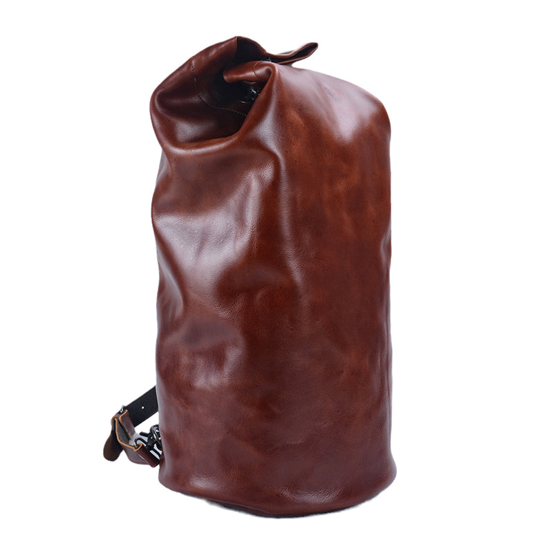 Genuine Leather Men's Large Travel Bucket Bag,Crossbody Large Capacity Outdoor Bag,Hand-Held Leather Shoulder Bag,23.6in Length-i7bags