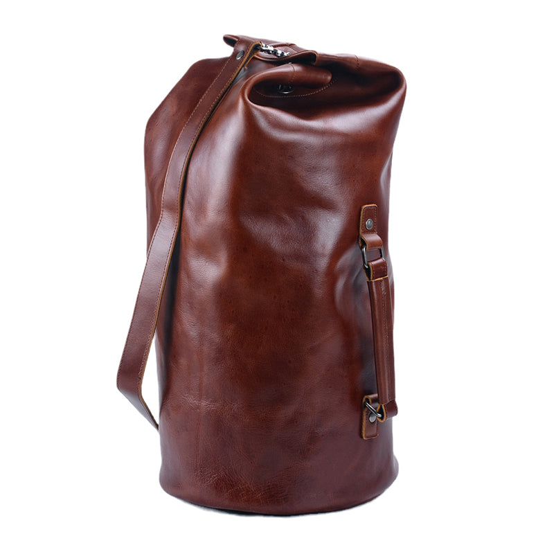 Genuine Leather Men's Large Travel Bucket Bag,Crossbody Large Capacity Outdoor Bag,Hand-Held Leather Shoulder Bag,23.6in Length-i7bags