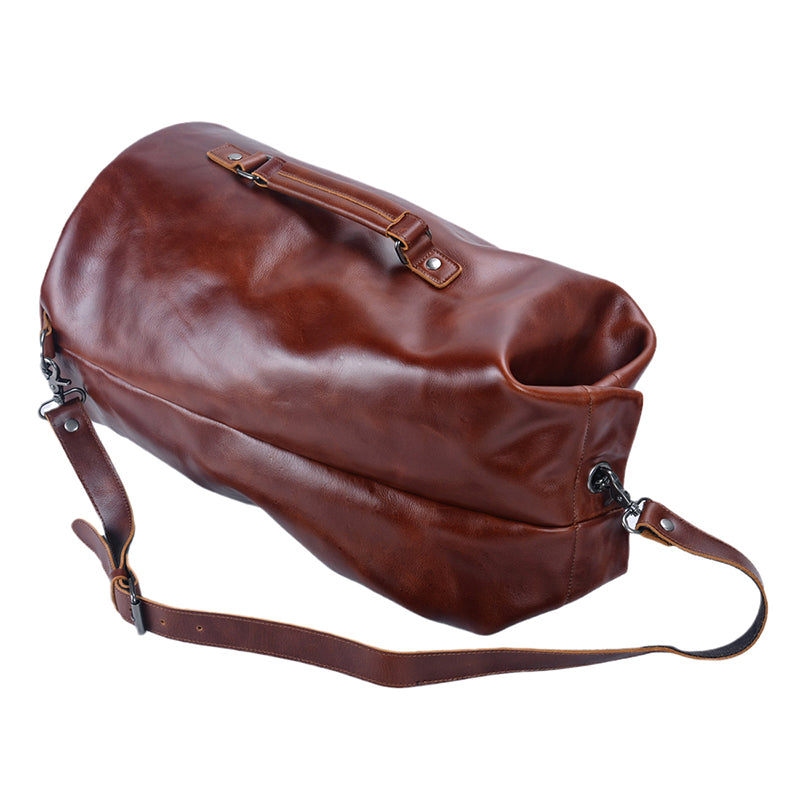 Genuine Leather Men's Large Travel Bucket Bag,Crossbody Large Capacity Outdoor Bag,Hand-Held Leather Shoulder Bag,23.6in Length-i7bags