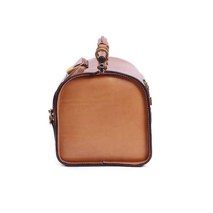 Full Grain Italian Vegetable Tanned Leather Large Travel Bag, Vintage Shoulder Bag Suitcase, Length 15.6 In