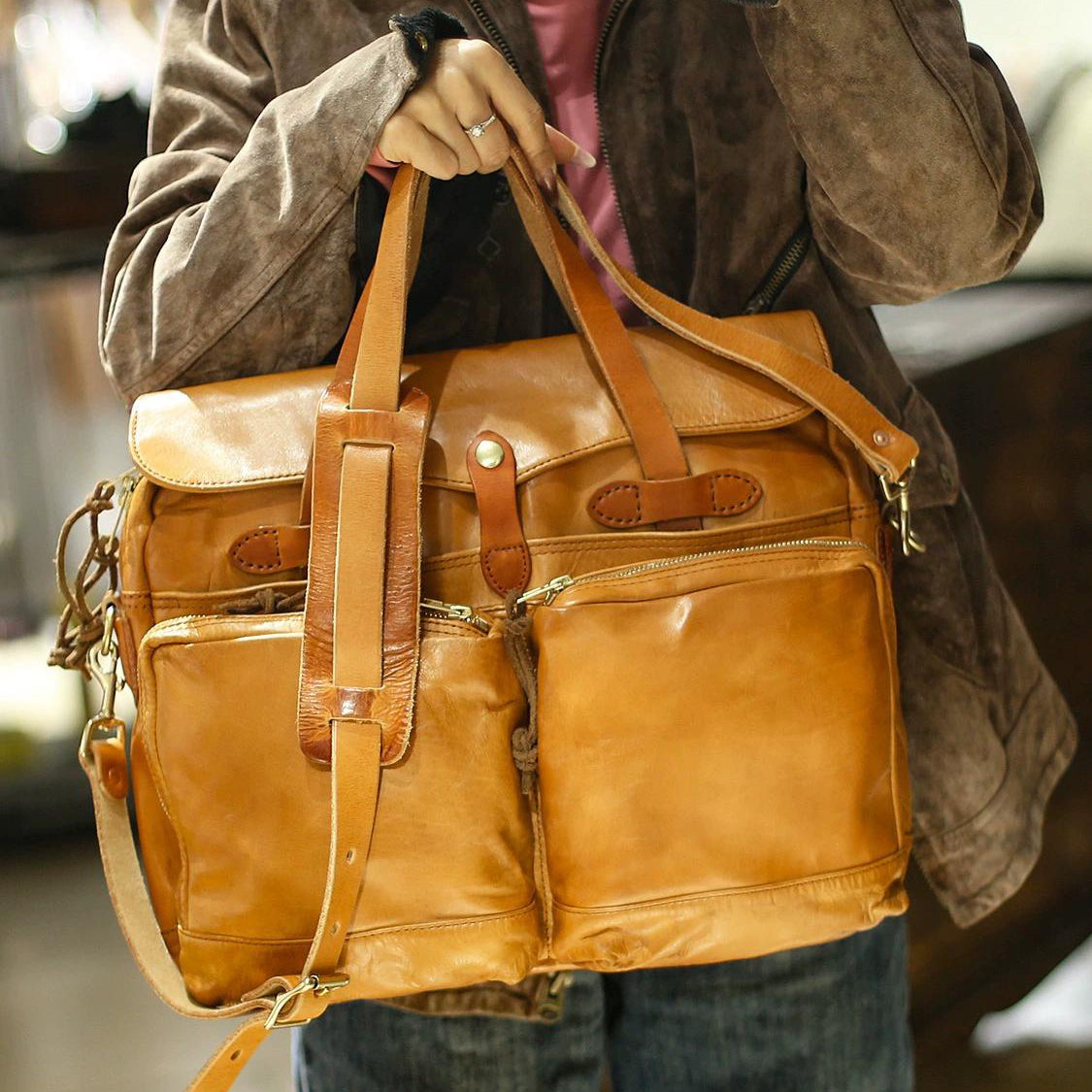 Genuine Leather Laptop Briefcase Men's bag, Calfskin Briefcase For Men, 14.6in Length -i7bags