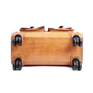 Full Grain Italian Vegetable Tanned Leather Wheeled Carry-On Luggage,  Vintage Suitcase For Men for Women, Length 18.5 In