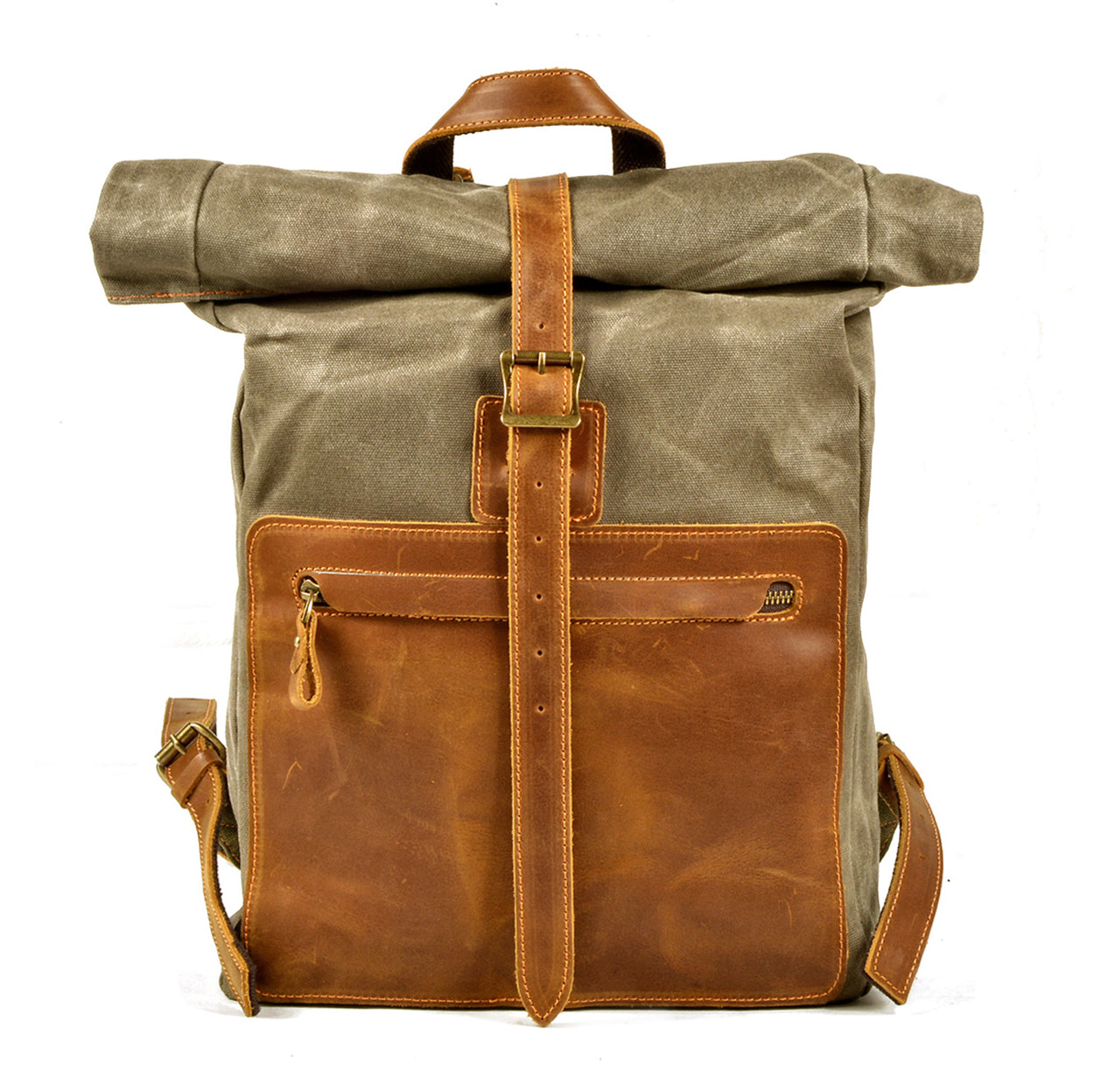 Canvas Leather Backpack,Camping Backpack,waxed canvas rucksack,15.7in