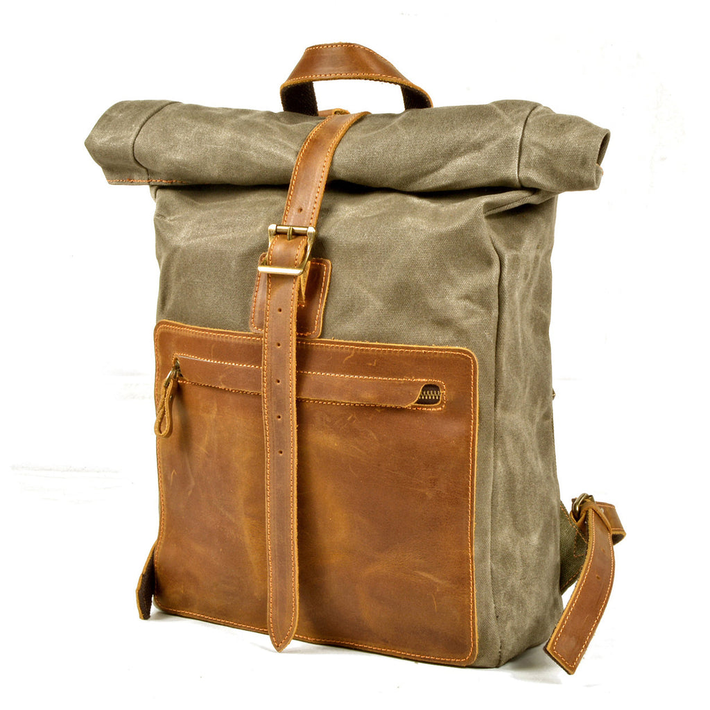 Canvas Leather Backpack,Camping Backpack,waxed canvas rucksack,15.7in