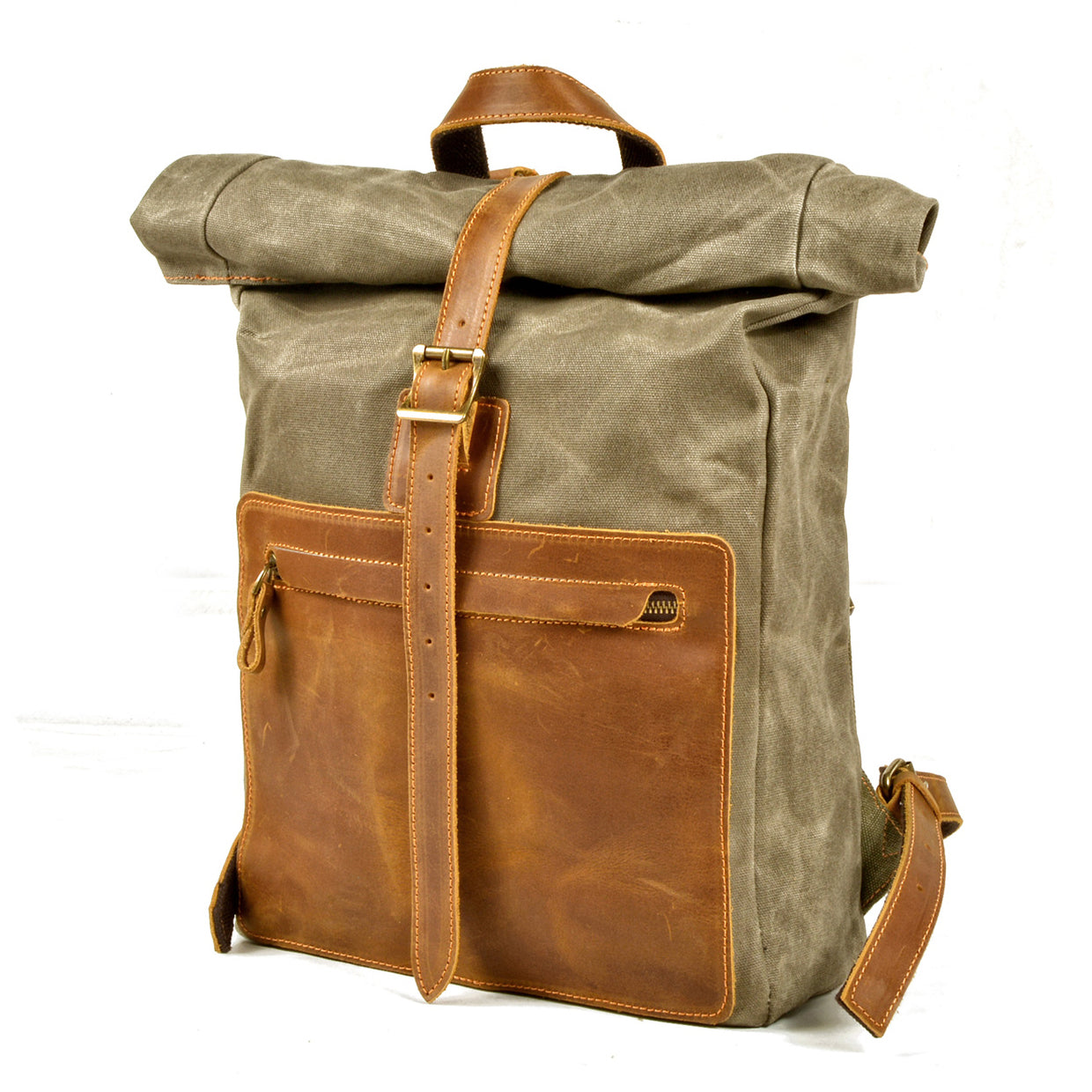 Canvas Leather Backpack,Camping Backpack,waxed canvas rucksack,15.7in