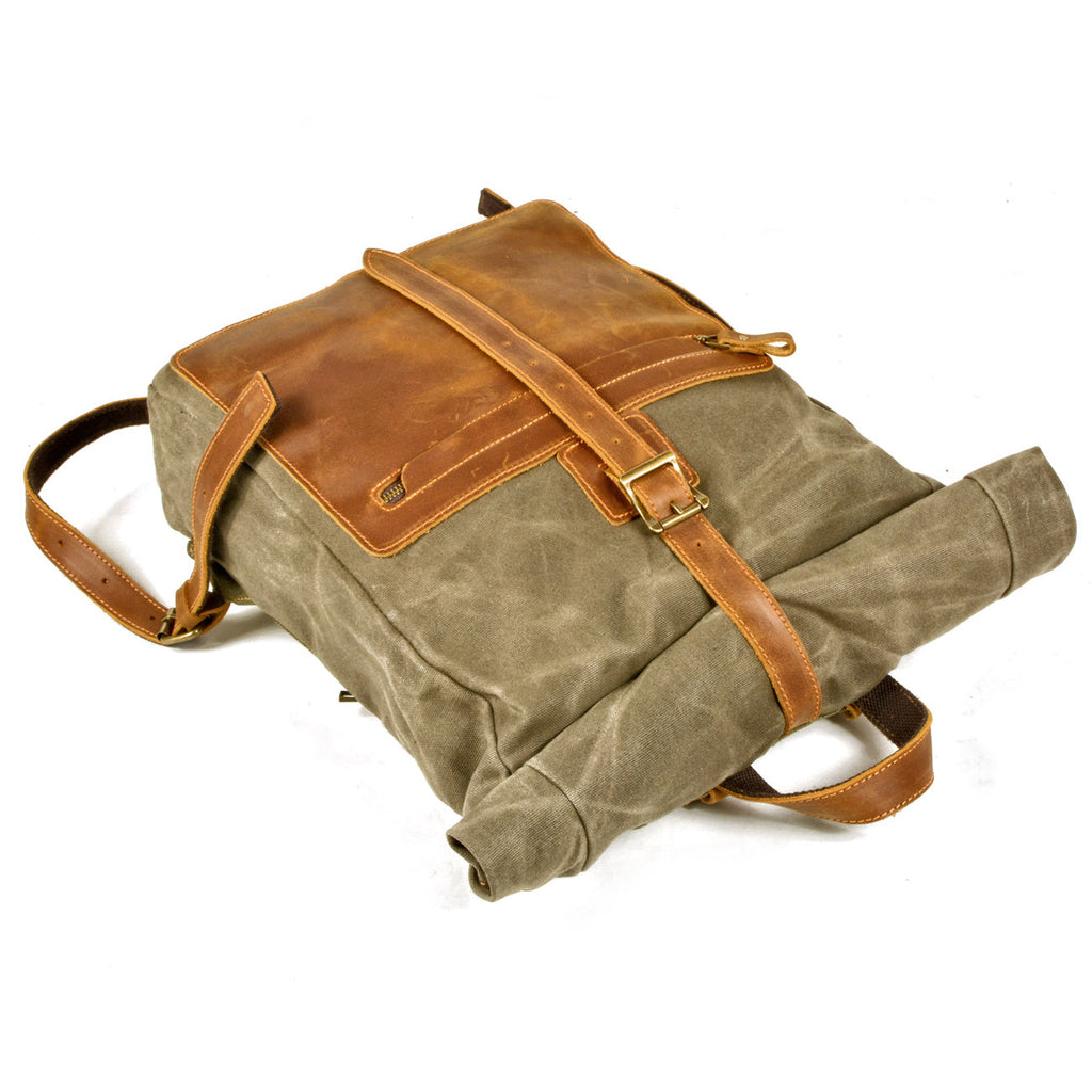Canvas Leather Backpack,Camping Backpack,waxed canvas rucksack,15.7in
