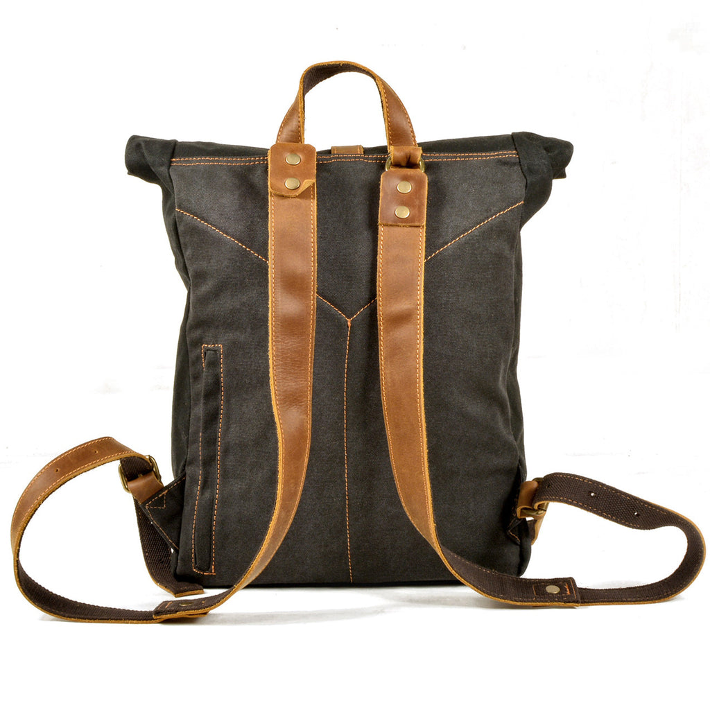 Canvas Leather Backpack,Camping Backpack,waxed canvas rucksack,15.7in