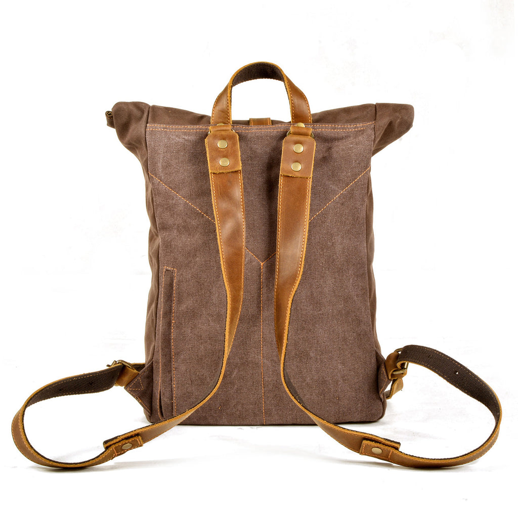 Canvas Leather Backpack,Camping Backpack,waxed canvas rucksack,15.7in