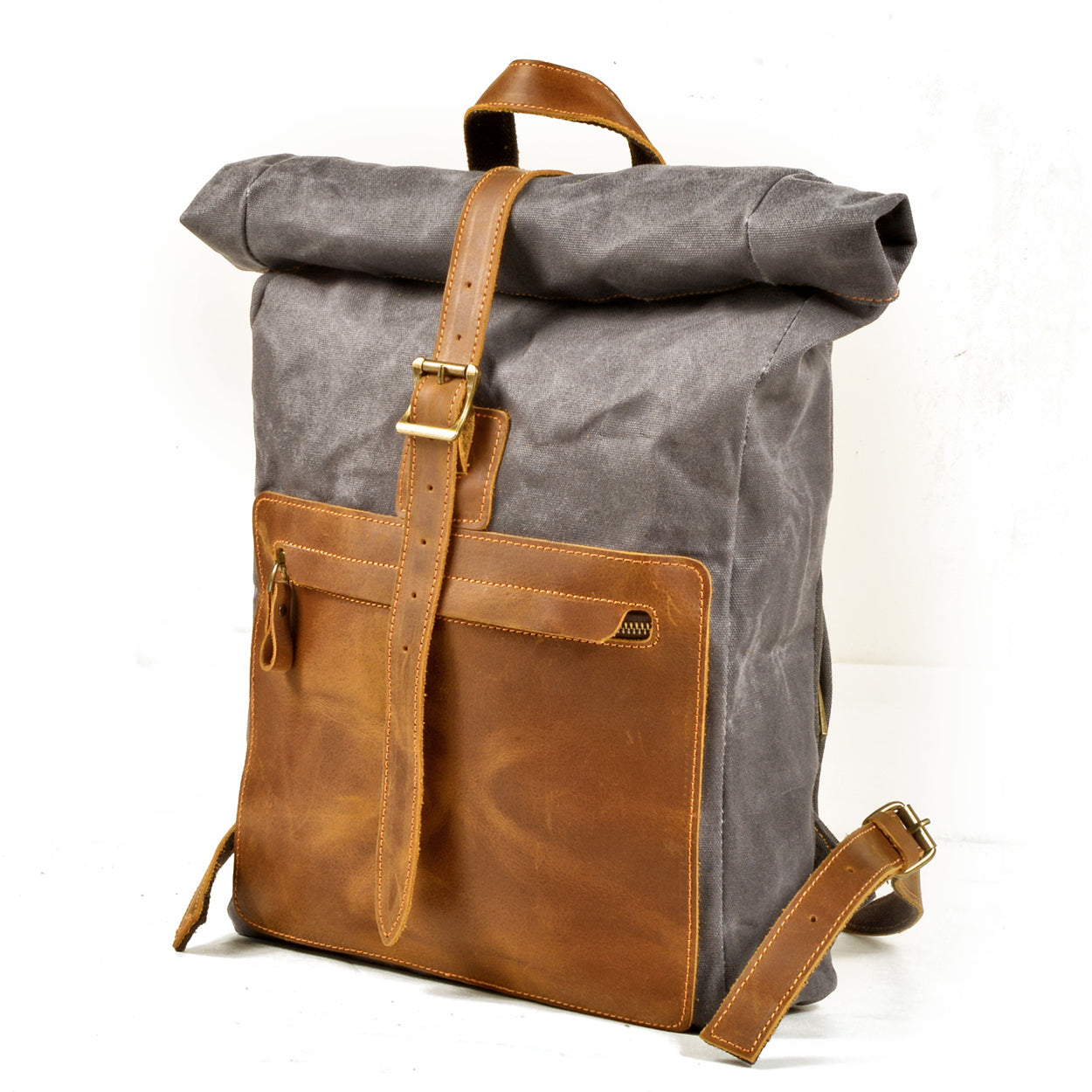 Canvas Leather Backpack,Camping Backpack,waxed canvas rucksack,15.7in