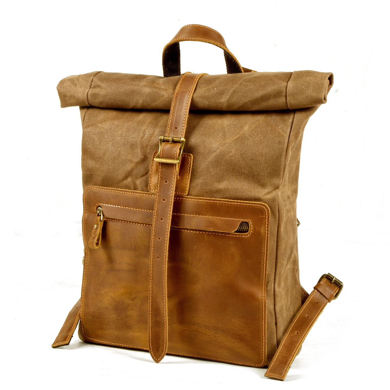 Canvas Leather Backpack,Camping Backpack,waxed canvas rucksack,15.7in