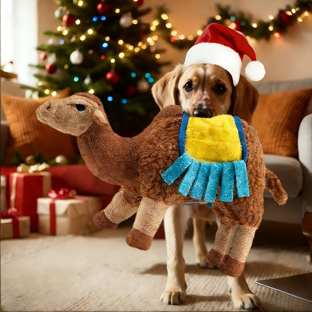 Squeaky Plush Dog Toy – Durable Camel Design Chew Toy for Aggressive Chewers, Washable Calming Interactive Plush Toy