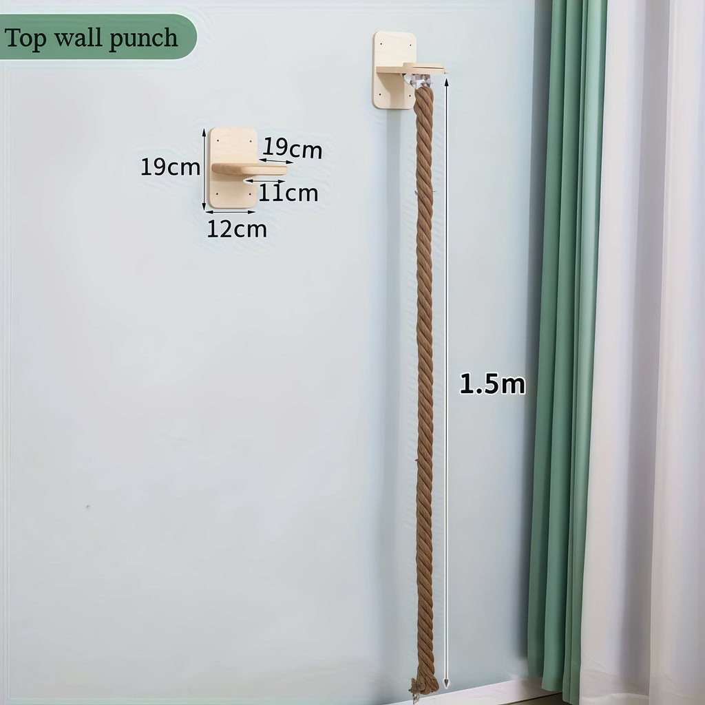 Wall-Mounted Cat Scratching Post with Climbing Rope Jute Rope Jump Platform Resting Perch Large Ladder Cat Tree Activity Center Space-Saving
