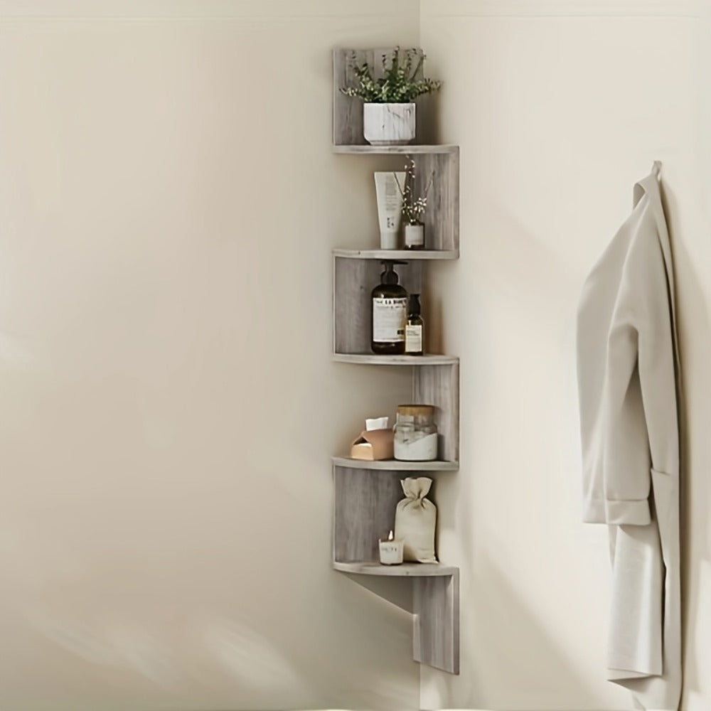 Corner Floating Shelf 5-Tier Wall Mount, Space Saving Storage Rack for Bedroom Living Room, Radial Display Organizer