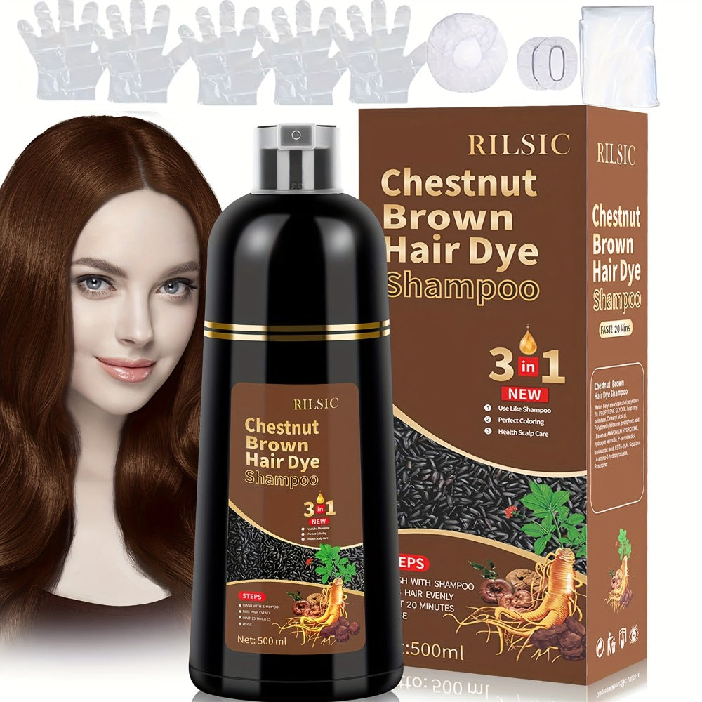 RILSIC 3-in-1 Gray Hair Color Shampoo with Plant Squalene – 100% Gray Coverage Wash & Condition Instant Results, No Mix No Ammonia