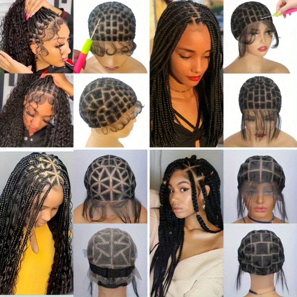 HD Lace Crochet Wig Cap Pre-Made Braided Sections Baby Hair Glueless Full Lace Base for Box Braids Goddess Passion Twist 45-122 Sections
