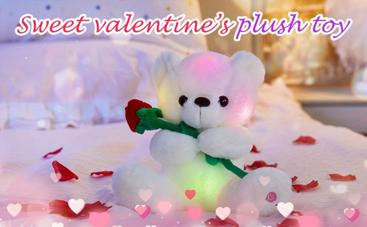 Rose Bear Plush with LED Light Glowing White Bear with Flowers Romantic with the Listed Color, Size or Set Options for Everyday Use