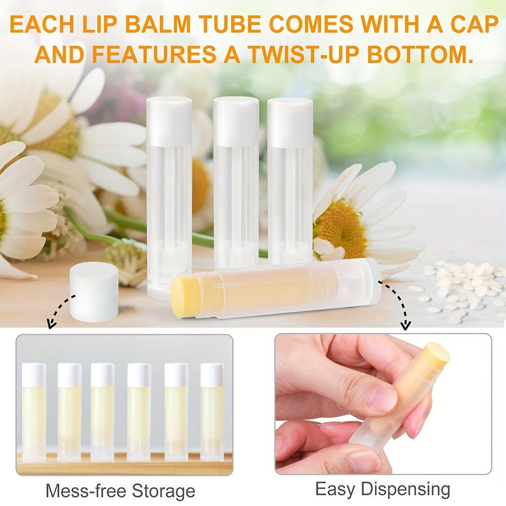 Empty Lip Balm Tubes 50 Pack with Filling Tray & Spatula, 5.5ml Clear BPA Free DIY Lip Balm Making Kit, Food