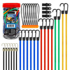 Bungee Cords Assortment 32pcs with Hooks 10 18 24 32 40 Inch Tarp Ball Ties and Tarp Clips for Entryways, Bedrooms and Living Spaces