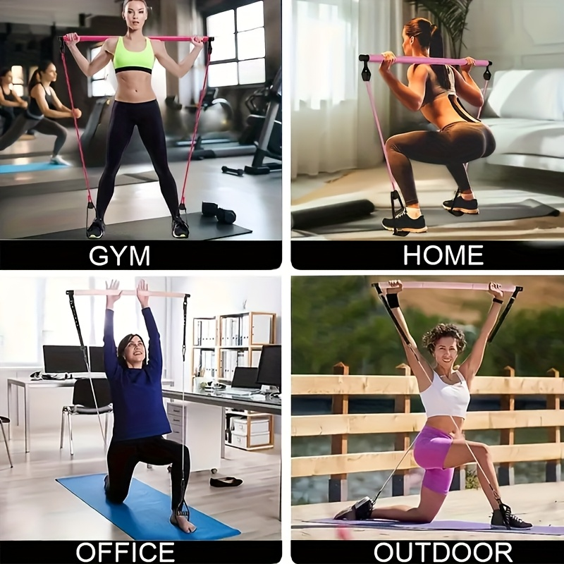 Resistance Band Pilates Bar Kit 8-Piece – 150LB Bands, Ankle Straps & Drawstring Bag, Portable Home Gym Fitness Set for Full Body Workout
