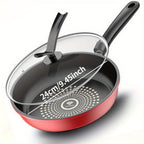 Cast Iron Frying Pan Non-Stick with Lid 9.45 Inch - Powder Coated Skillet Compatible with Induction Gas Electric Stove