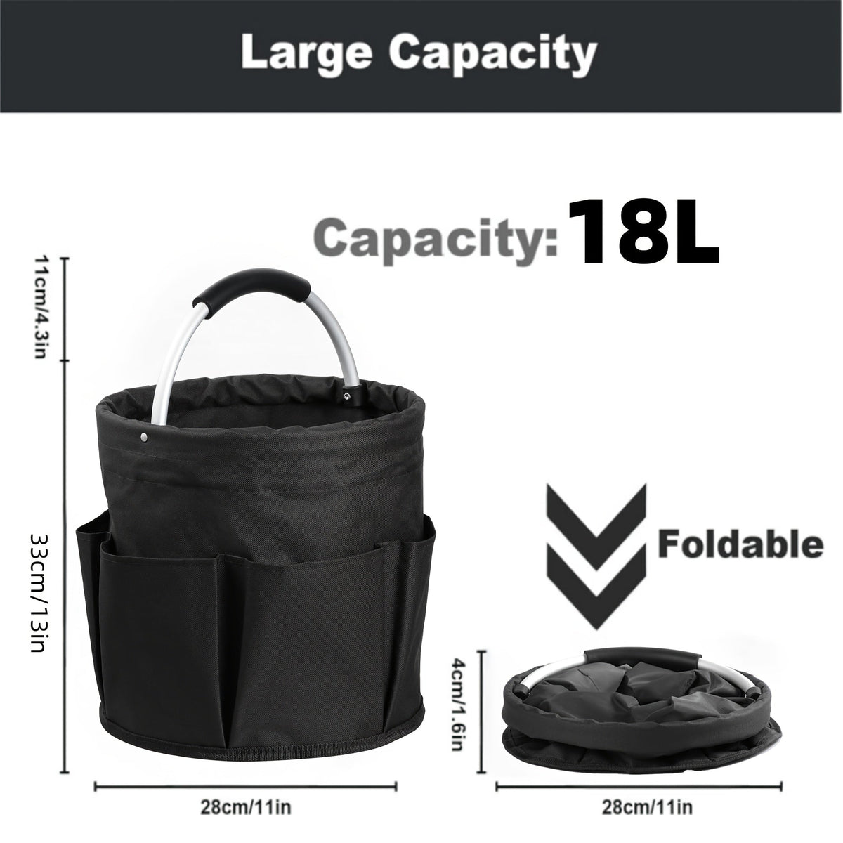 Foldable Cleaning Caddy Organizer 17L with Handle – Portable Collapsible Bucket Bag with 6 Pockets for Cleaning Supplies