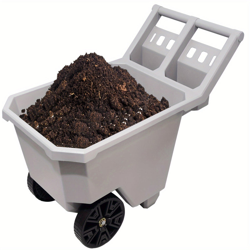 Wheelbarrow 2-Wheel Yard Cart, Push Pull Design with 9-Inch Solid Wheels, Trash & Garden Cart, Gray