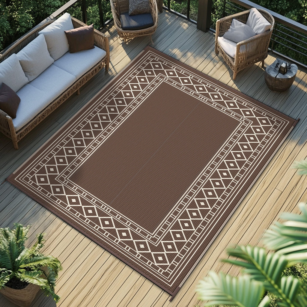 Outdoor Reversible Plastic Straw Rug for Patio Deck RV Camping – Waterproof UV-Resistant Lightweight Mat, Multiple Sizes & Colors