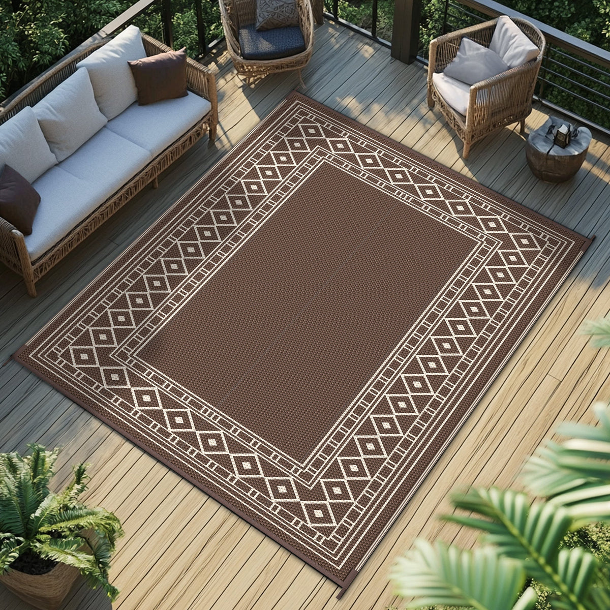 Outdoor Reversible Plastic Straw Rug for Patio Deck RV Camping – Waterproof UV-Resistant Lightweight Mat, Multiple Sizes & Colors
