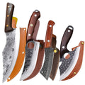 Viking Chef Knife Set 3/4pcs Hammered Stainless Steel Kitchen Knives – Boning, Utility & BBQ Knife with Wooden Handle for Cooking