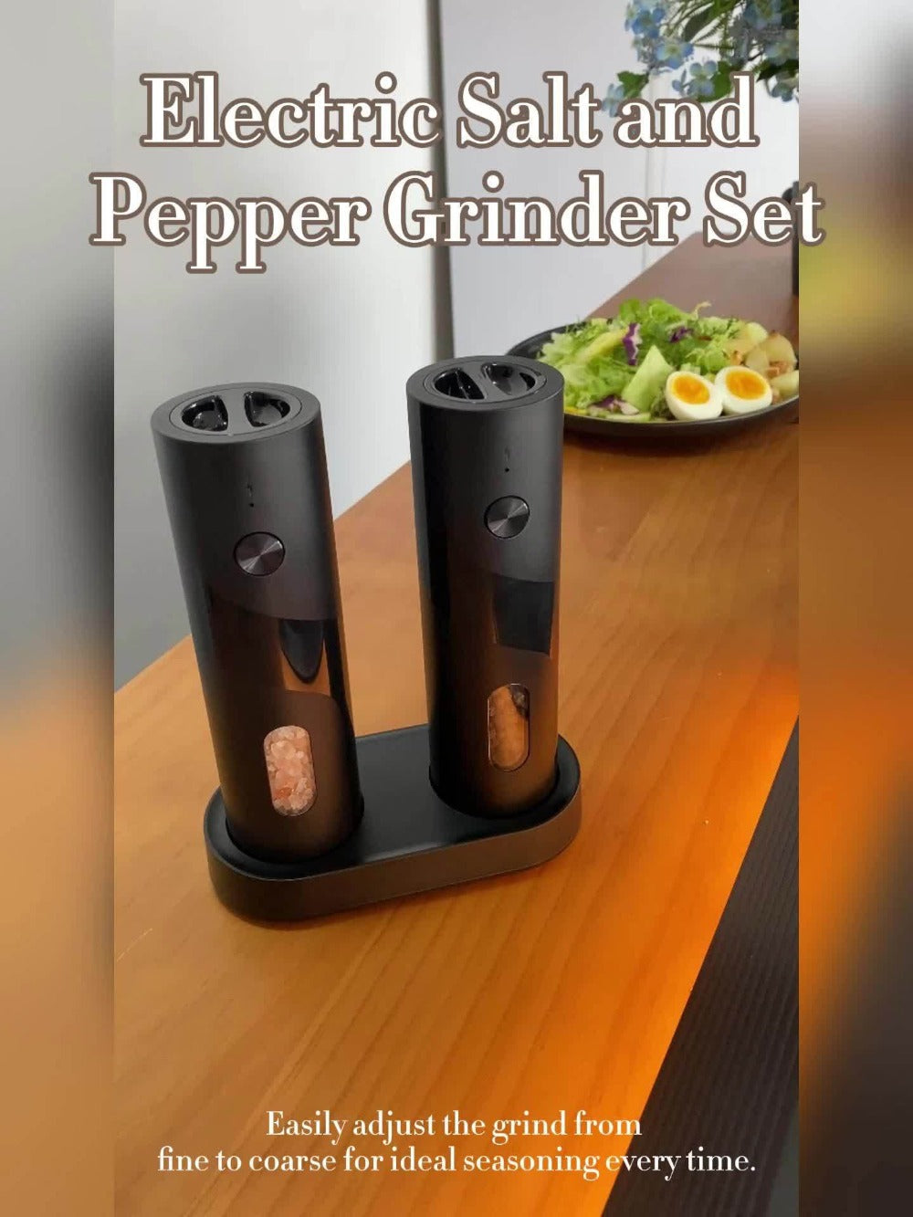 Electric Salt and Pepper Grinder Set with LED Light, Rechargeable Salt Pepper Mill, Adjustable Coarseness 3.72oz Large
