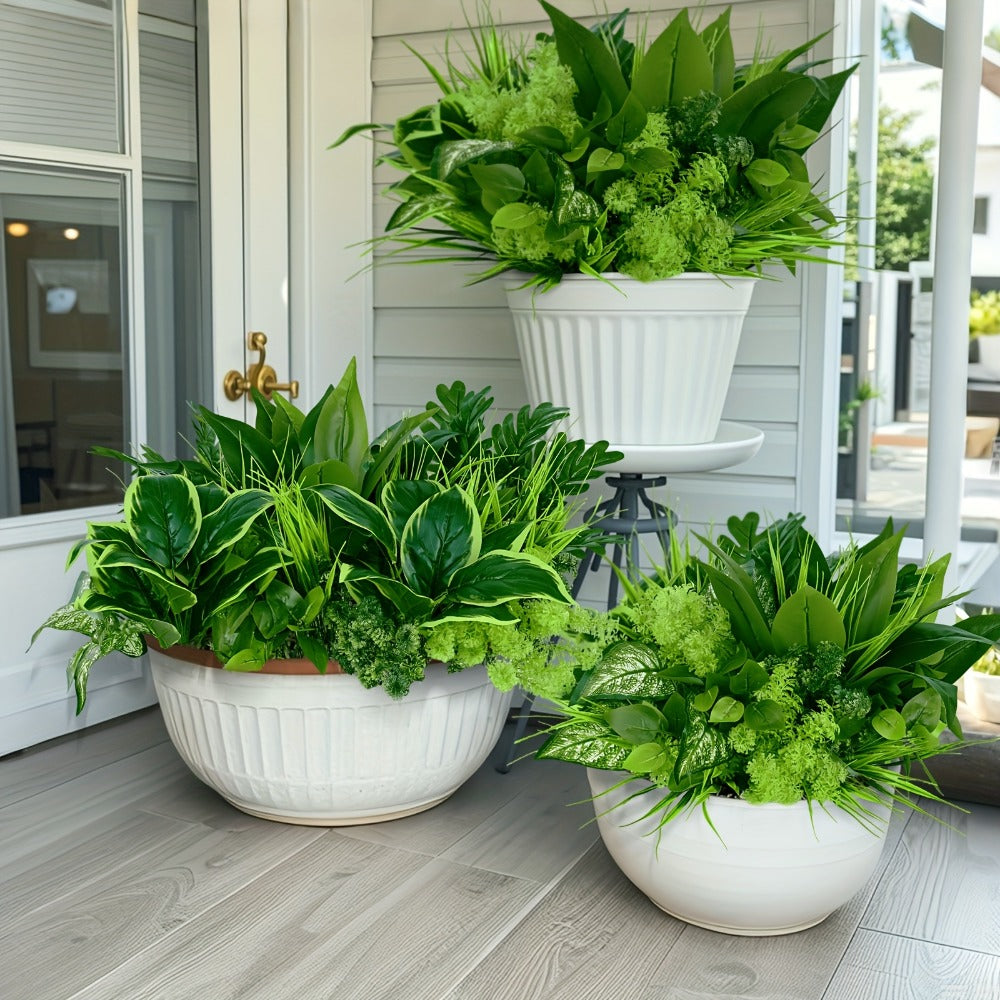 Artificial Boxwood and Greenery Stems, 18-Piece Mixed Set in 11.8 to 17.7-Inch Heights without Planter