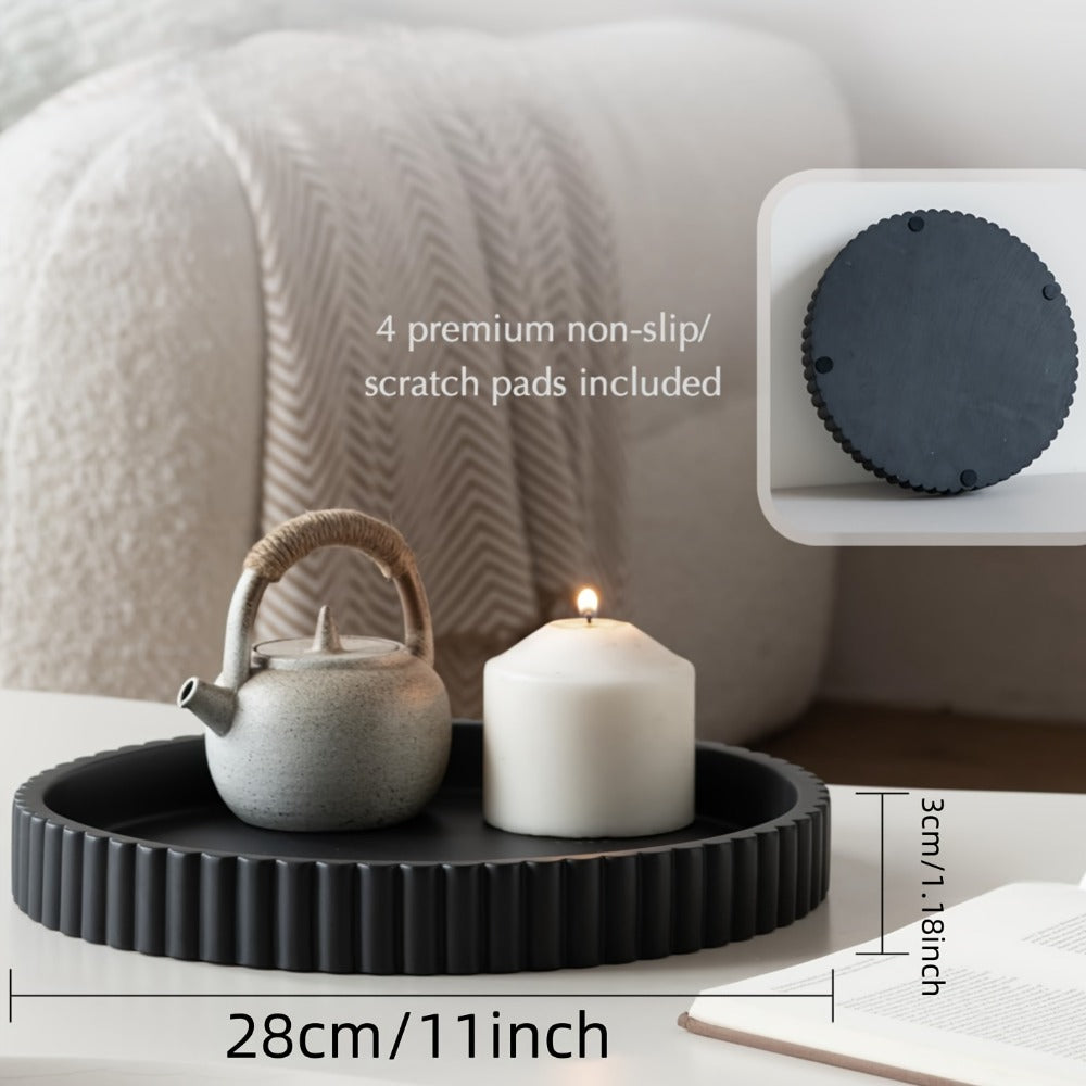 Wood Decorative Tray for Coffee Table 11 Inch Round Boho Serving Tray Wooden Centerpiece for Home Cooking, Dining and Outdoor Meals