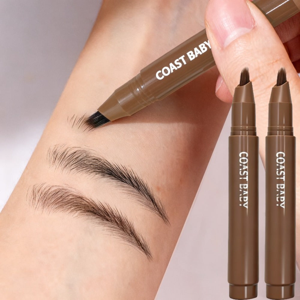 Four-Pack Multi-Fork Tip Eyebrow Pens in Four Color Labels with Capped Bodies and Approx. 11.3 cm Length