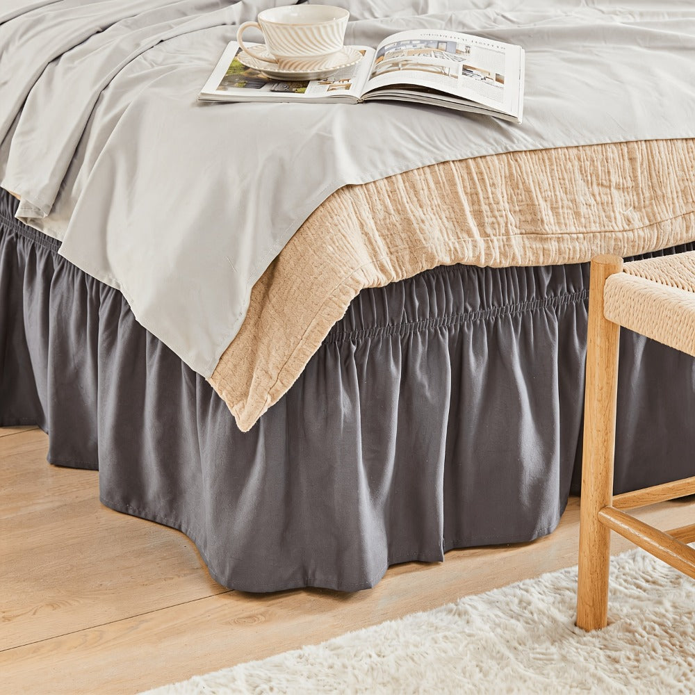 Bed Skirt with Adjustable Elastic Belt – Ruffle Microfiber Dust Ruffle 15 Inch Drop, Hotel Quality, Fade Resistant, Machine Washable