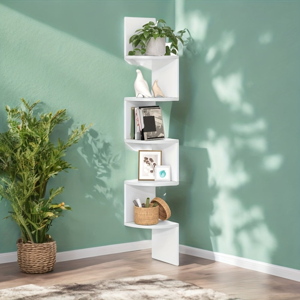 Corner Floating Shelf 5-Tier Wall Mount, Space Saving Storage Rack for Bedroom Living Room, Radial Display Organizer