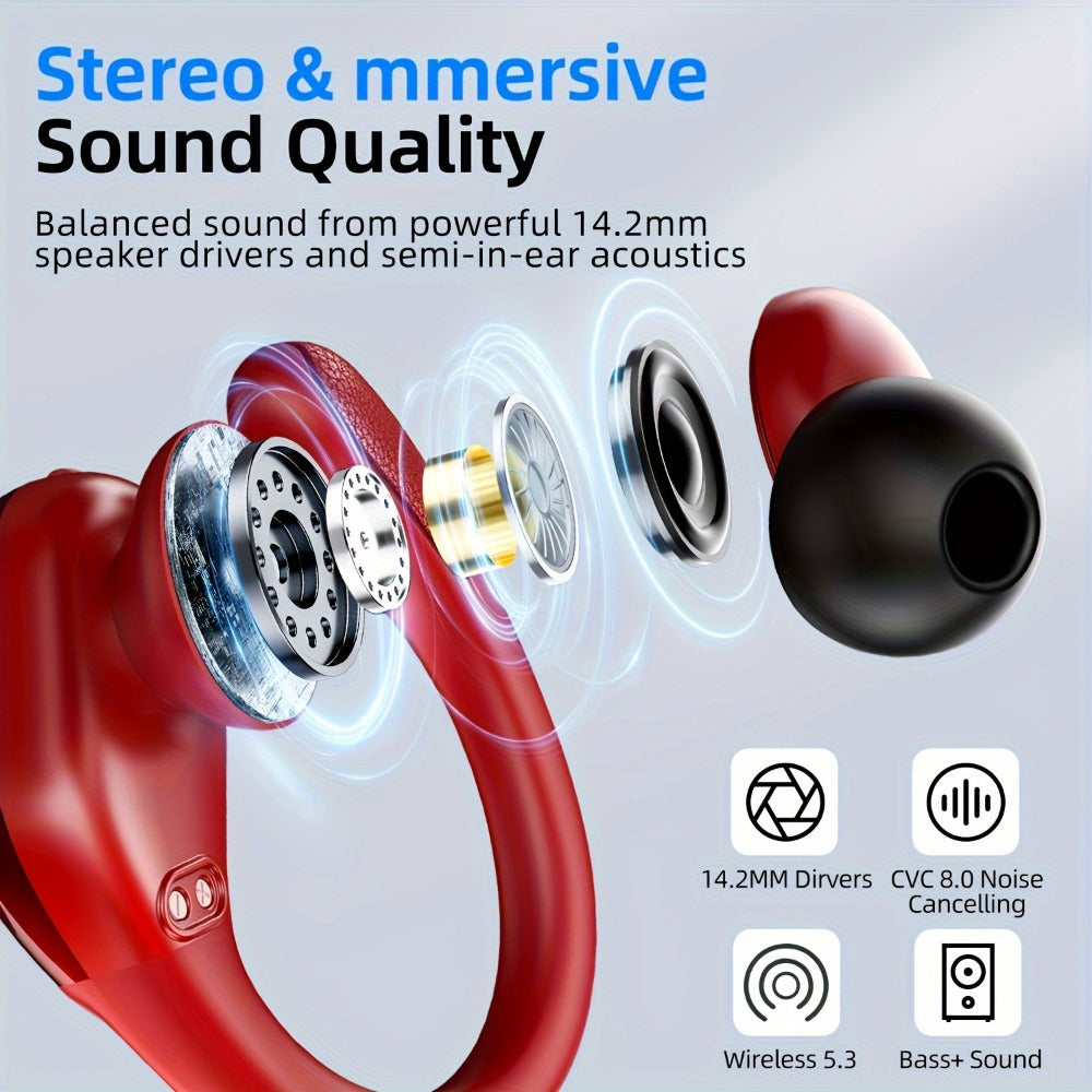 LIFEBEE Earhook Wireless Earbuds Dual LED Display ENC Noise Canceling Pure Bass for Bedside Audio, Alarms and Room Entertainment