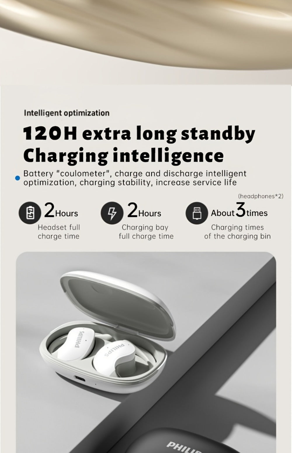 True Wireless Earbuds Philips TAT2708 Open-Earhook Set with Call Noise Reduction, Touch Controls and USB-C Case