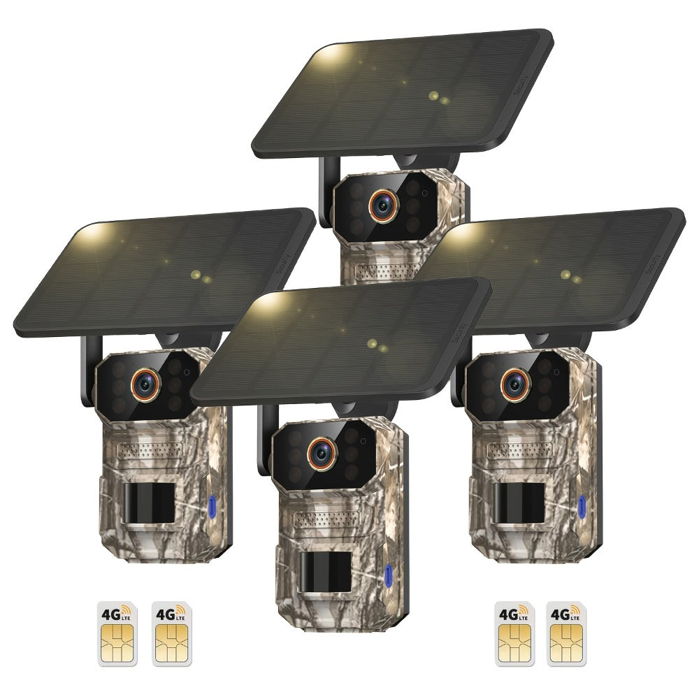 Solar Cellular Trail Camera 1920P No WiFi, 4G LTE Wildlife & Property Monitoring, PIR Motion Sensor