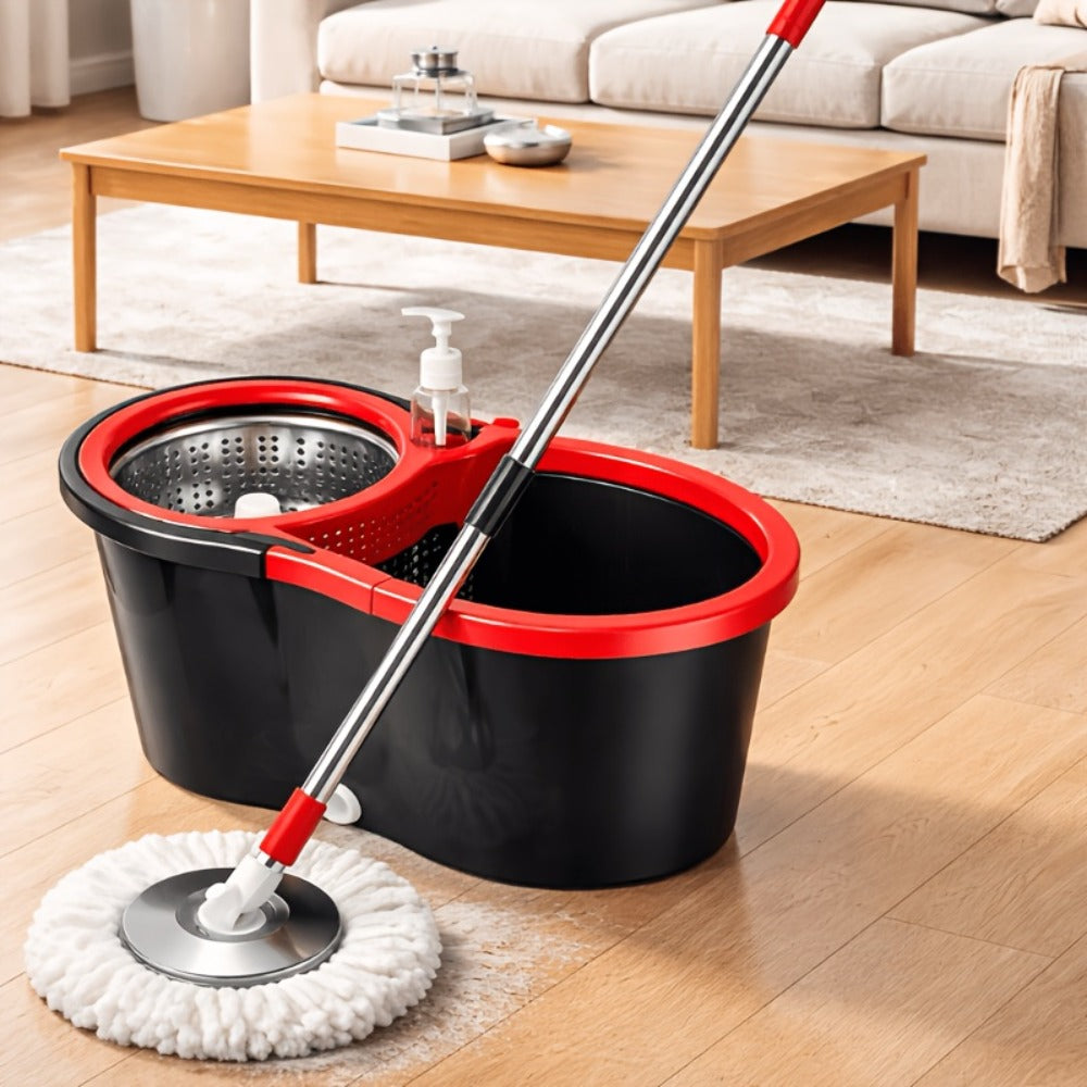 Spin Mop and Bucket Set 360° with 4 Microfiber Mop Heads – Wringer Bucket Floor Cleaning Kit for Hardwood Tile Laminate